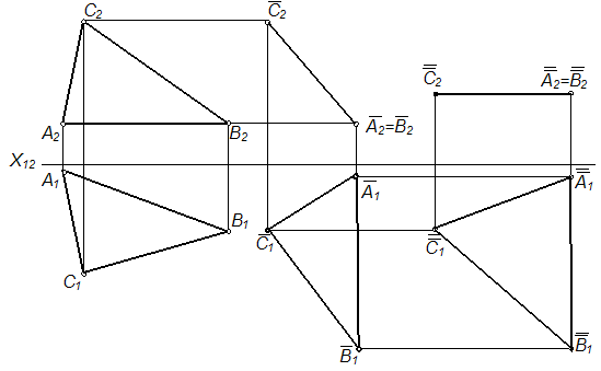 На чертеже решена задача преобразовать плоскость